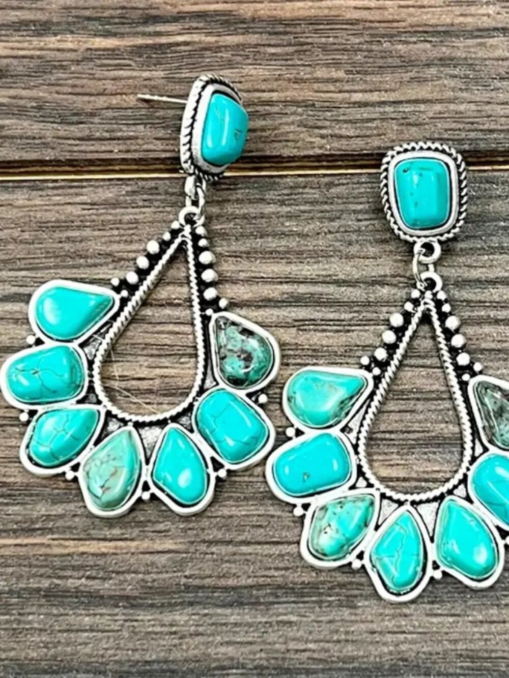 Turquoise Teardrop Chandelier Earrings Western Rodeo Boho Statement Dangle